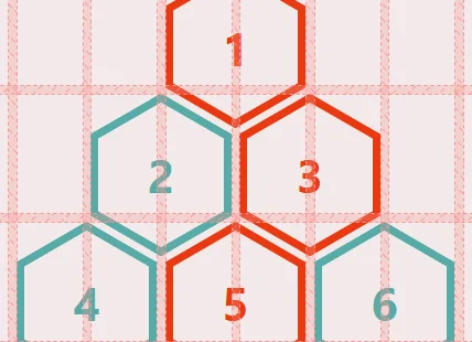 Zooming into the gap between hexagon shapes, which are highlighted in pink.