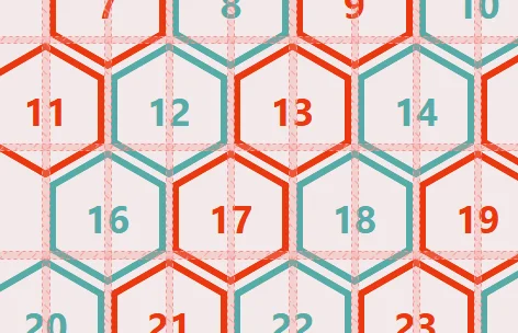 Zooming into the gap between hexagon shapes, which are highlighted in pink.