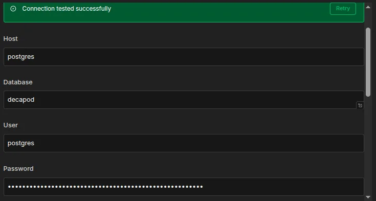 The credentials page for an n8n Postgres connection.
