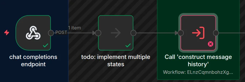 An portion of an n8n workflow showing a node that threw an error.