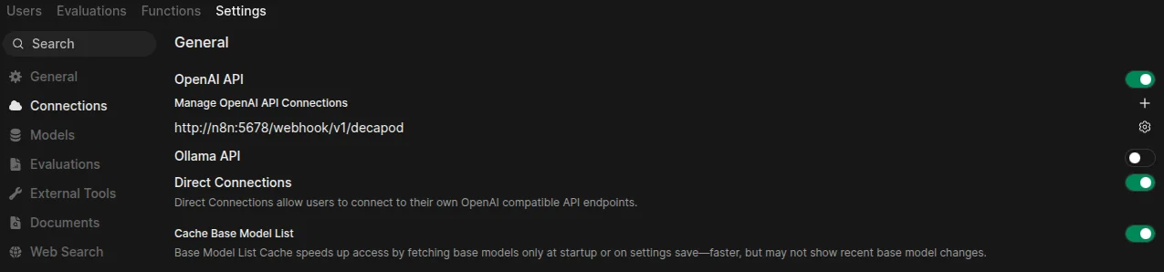 Open WebUI's connections config page.